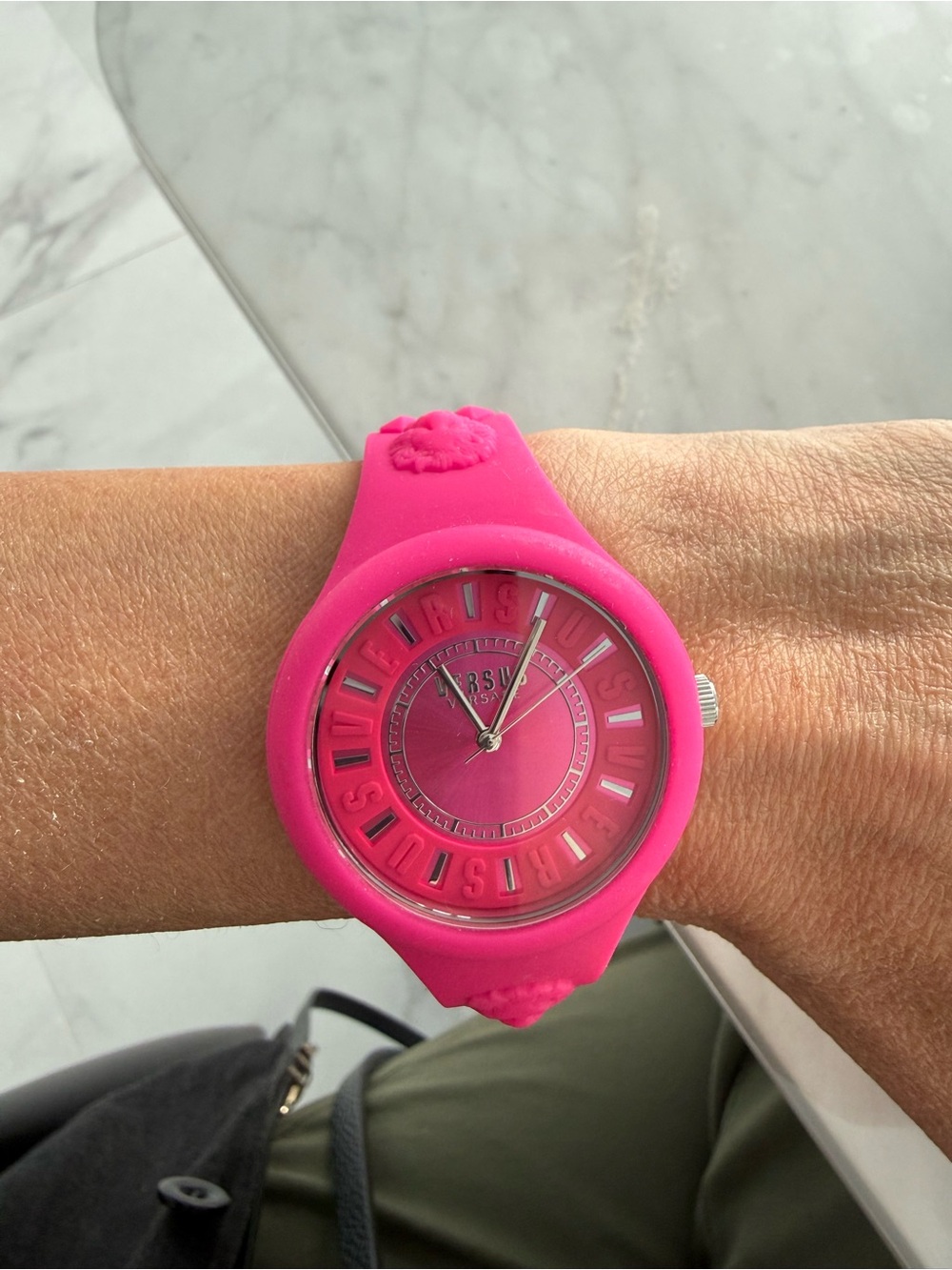 Versace Hot Pink Silicone Logo Watch with Medusa Motif
